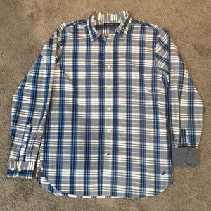 Beautiful White Blue Black Teal Nautica Button Up Shirt Denim Cuffs